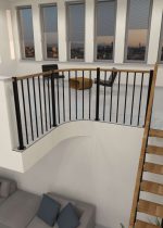 Brüstungsgeländer mit vertikalen Stäben und Holz-Handlauf gerade – Bild 2